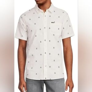 Volcom White Patterned Casual Button Down Mens Shirt Short Slevee Cotton Xl